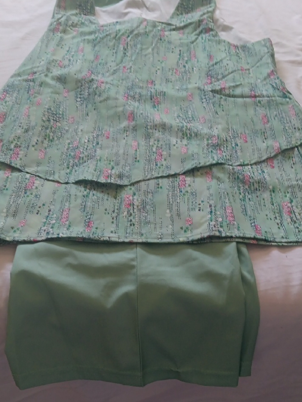 Source Unknown Mint Green Layered Floral Tank Top And Coordinating Pant.New